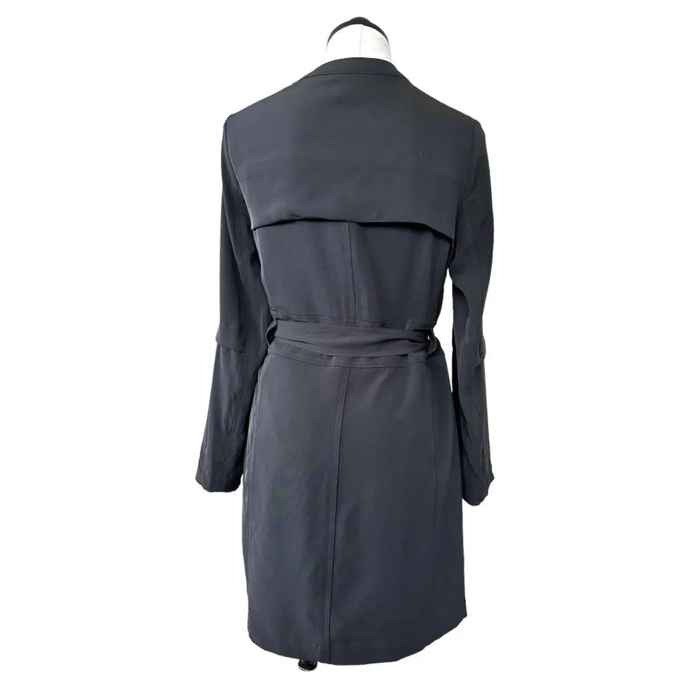 Rachel Zoe True Wrap Trench Coat Dress Long Sleeve Black Size Small - Picture 5 of 16